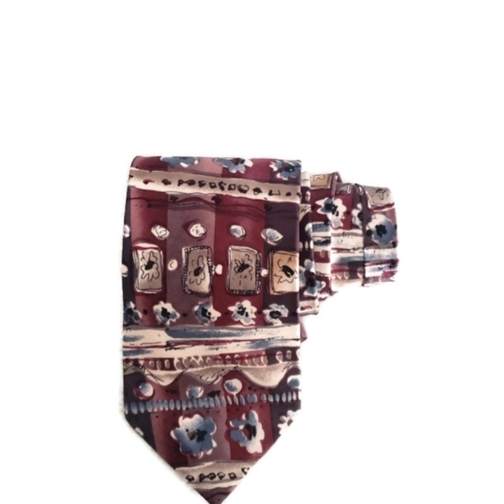Keith Daniels Men's tie with a red, tan & blue abstract floral pattern